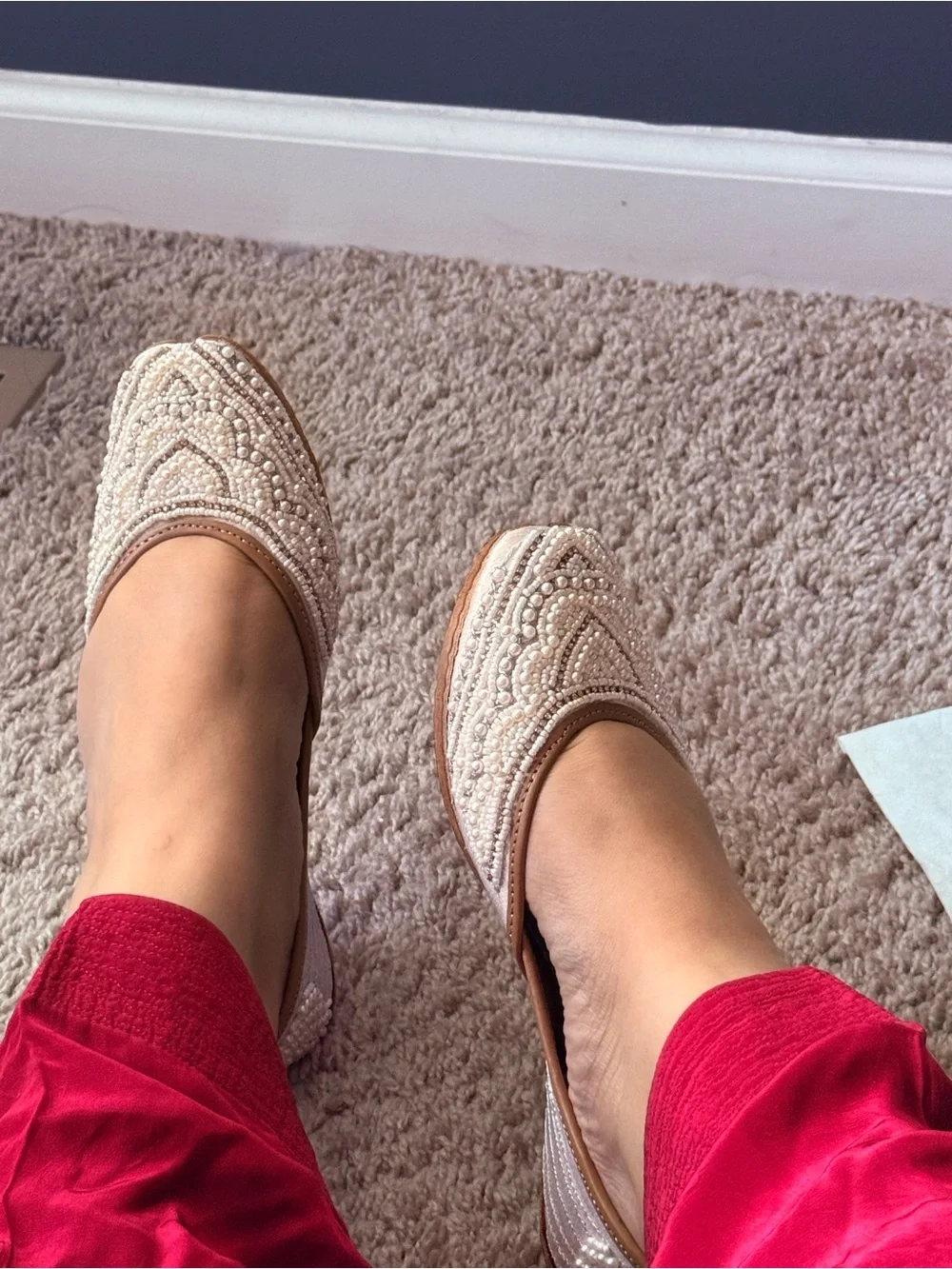 Embellished Cream Beaded Jutti Flats